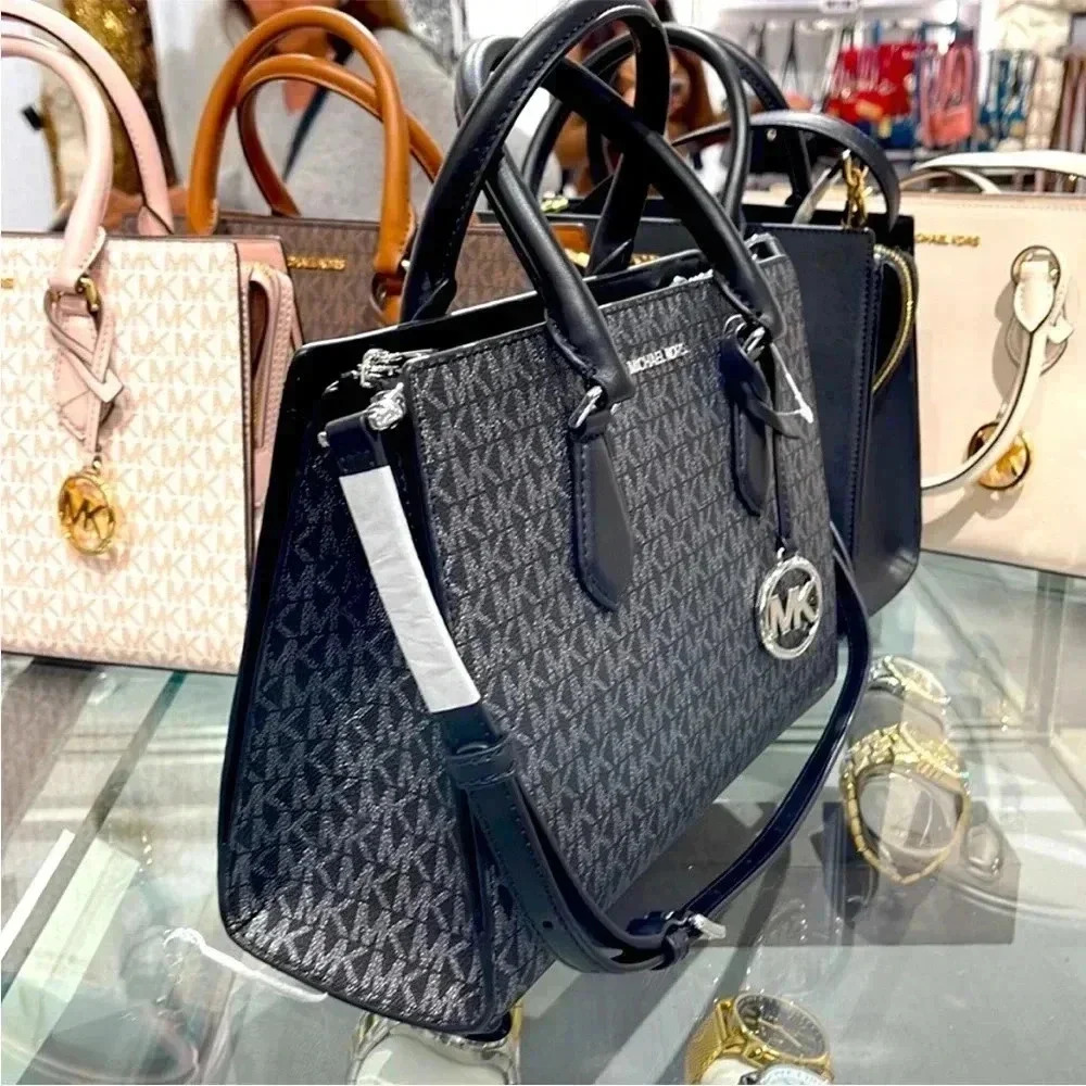 Michael Kors Sheila Medium Center Zip Satchel Bag
Color: Black / Silver